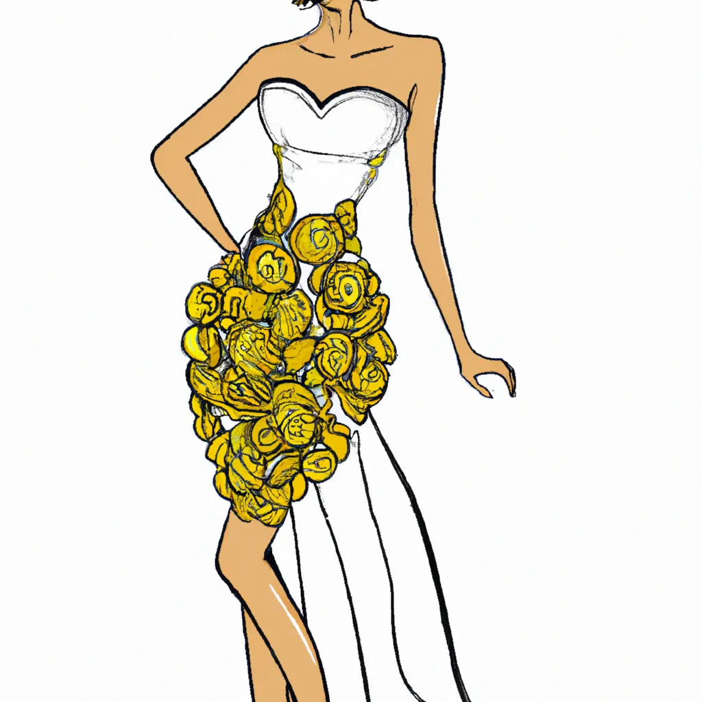 Prompt: attractive cute woman wearing a lemon themed dress, dress made out of sliced lemons, detailed proffesional fashion sketch, lemon bakini