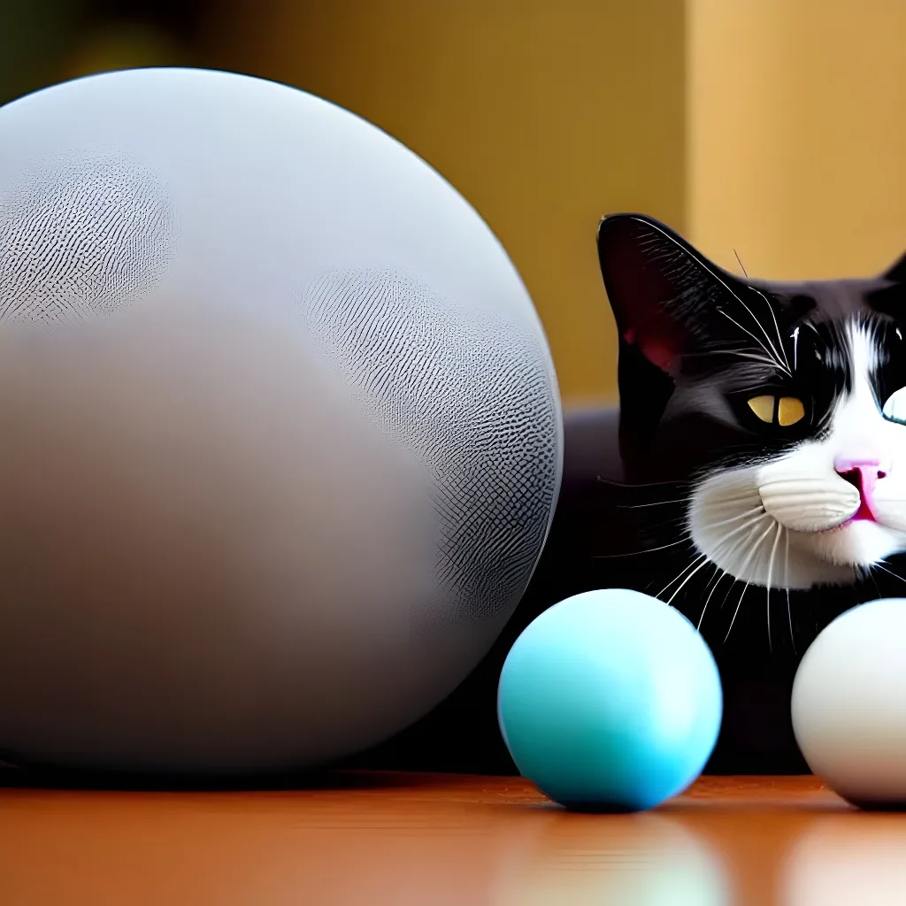 Prompt: A cat is discreetly glancing at your balls