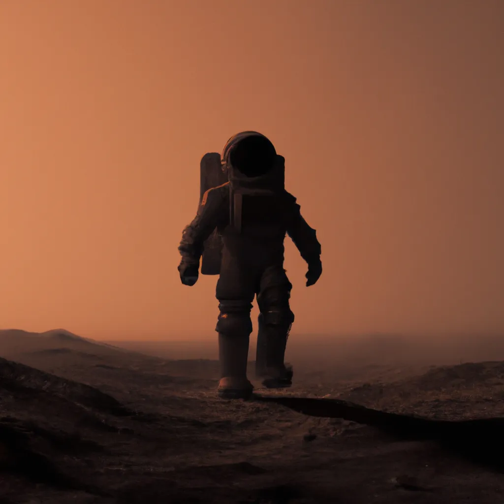 Prompt: Astronaut walking on the surface of an outerworld

