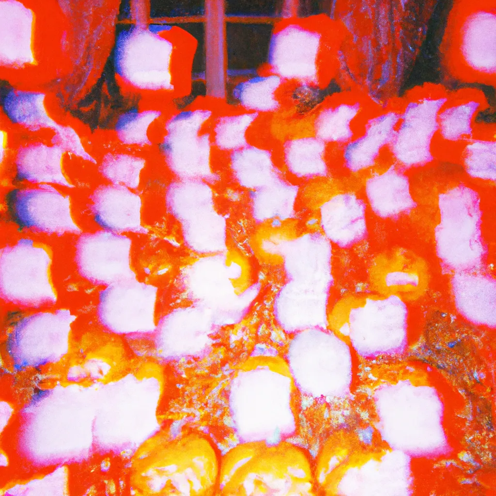 Prompt: Heavily distorted 1993 disposable camera photograph of hundreds of jack-o-lanterns littering a American home 