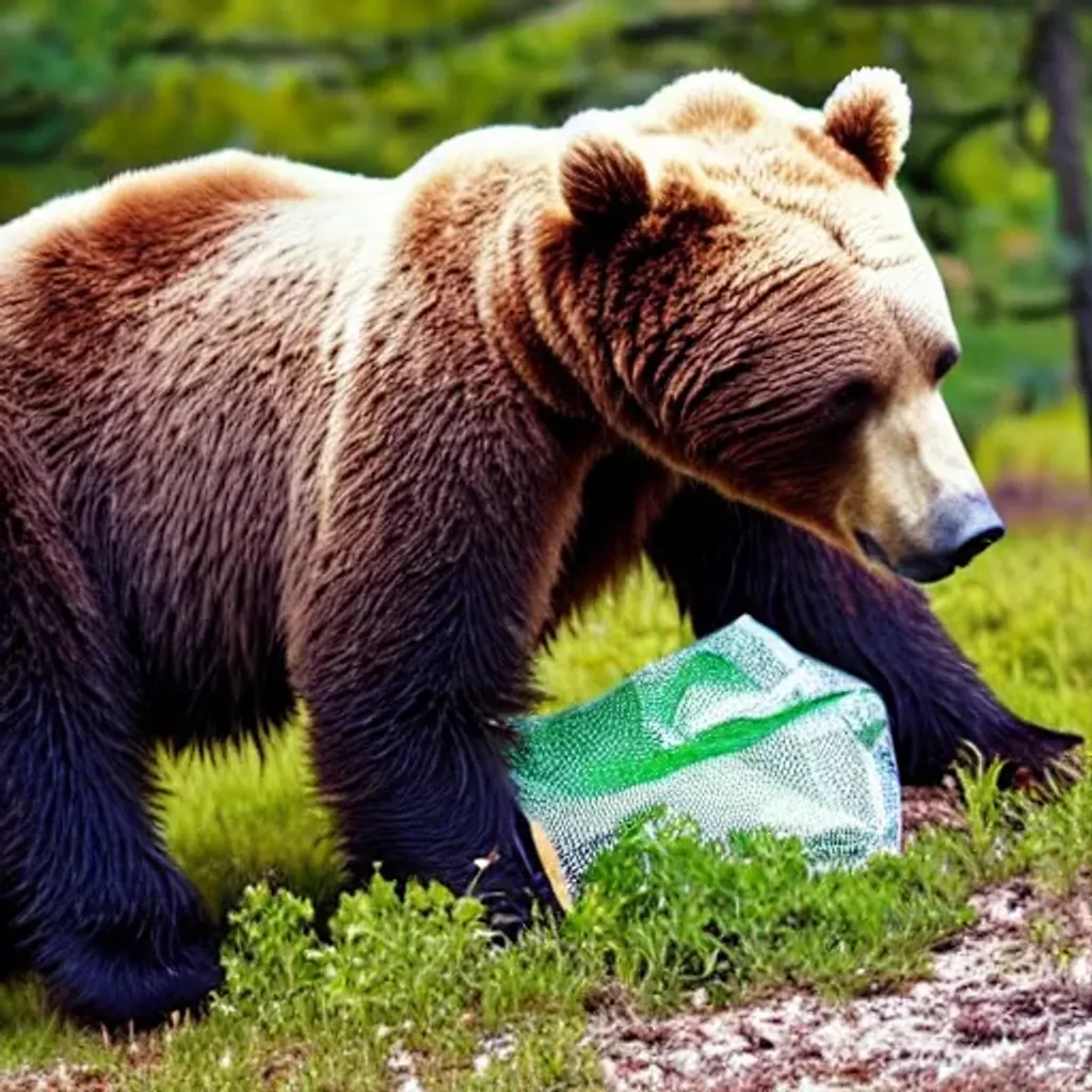 Prompt: a bear eating trash from the tree, 4k realistic, 4k quality, hd quality