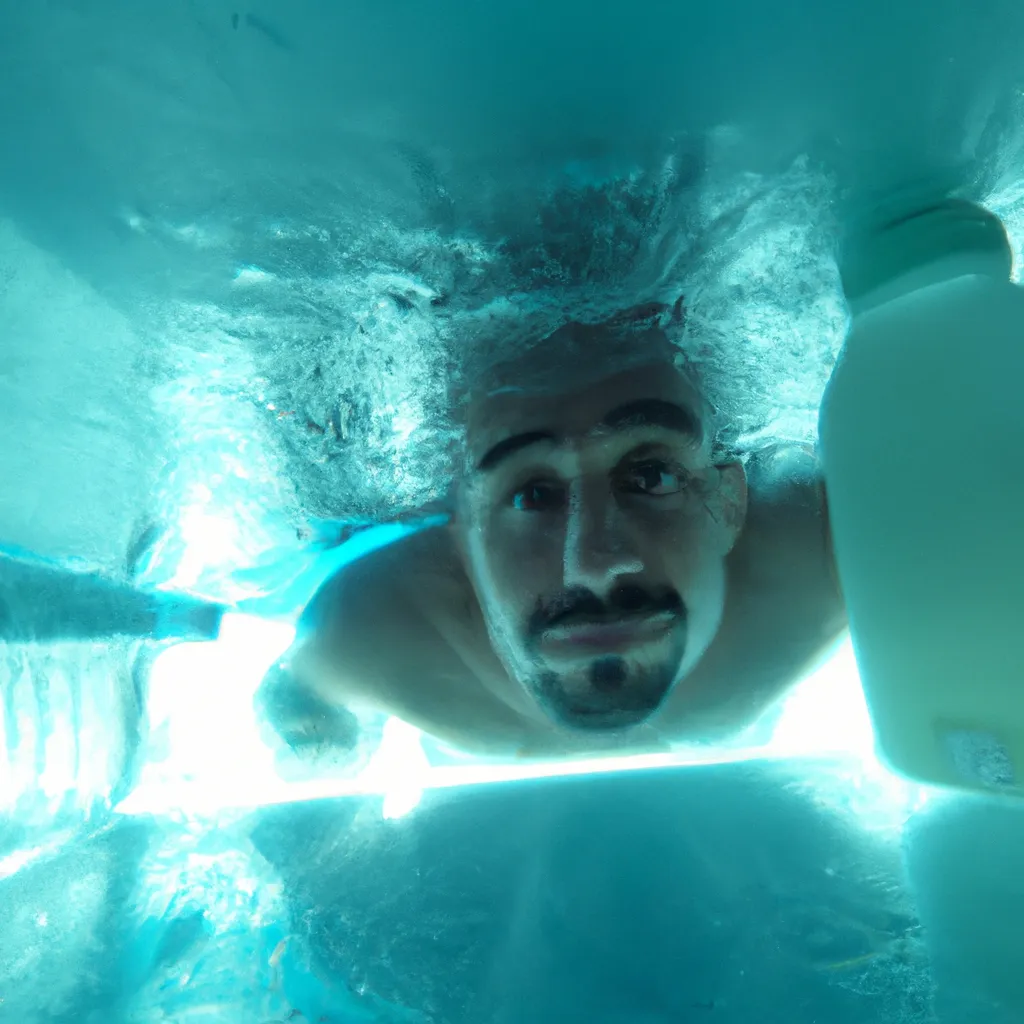 Prompt: Selfie taken inside a fridge underwater