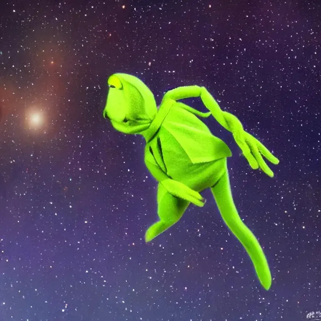 Prompt: Cosmic, outer space, stars, beautiful, Kermit in space, hyper realistic, 3d, real life, highly detailed, professional photography 