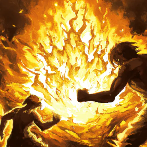 Prompt: A fire helping a person on fire with spreading the fire to another fire, digital art