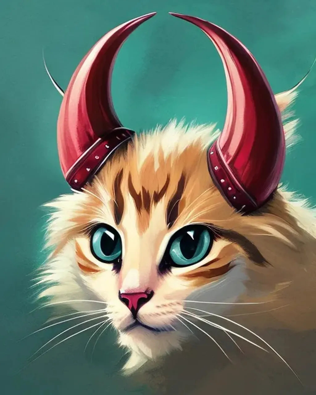 Prompt: Cute Kitten Head With Demon Horns, trending on artstation, digital painting, peter mohrbacher, oversimplification, overexaggerated features