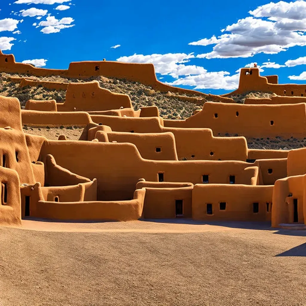 Prompt: long shot scenic professional photograph of {taos Indian Pueblo}, perfect viewpoint, highly detailed, wide-angle lens, hyper realistic, with dramatic sky, polarizing filter, natural lighting, vivid colors, everything in sharp focus, HDR, UHD, 64K