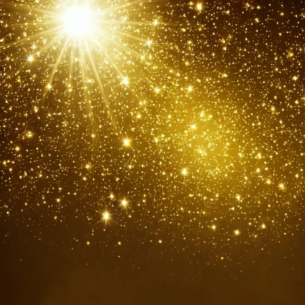 Prompt: a golden background with stars and sparkles, an scp anomalous object, glowing internal light, gold mist, radiating rebirth energy, in dark soul, highly detailed, sparkling, daylight, smooth shine texture