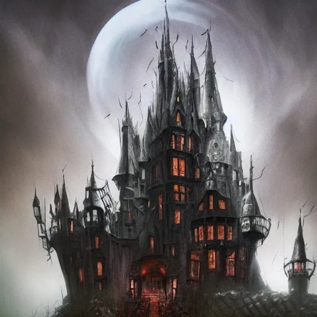 Prompt: Highly detailed horror Fantasy castle, painting, epic, cgi, artstation,