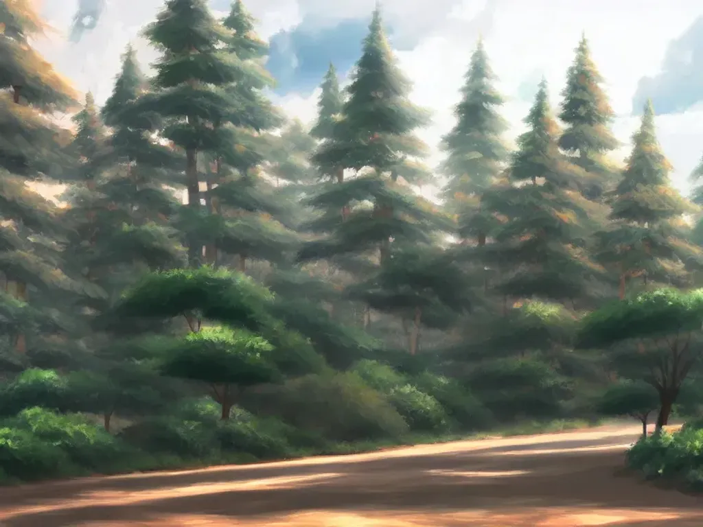 Prompt: Tress near road at cloudy morning, anime, oil painting, high resolution, cottagecore, ghibli inspired, 4k