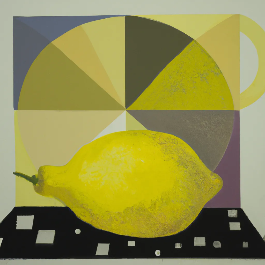 Prompt: Lemon, abstract art, interpretation, emotive, spontaneous, lemon, yellow, logical, very abstract, mathematical, geometric