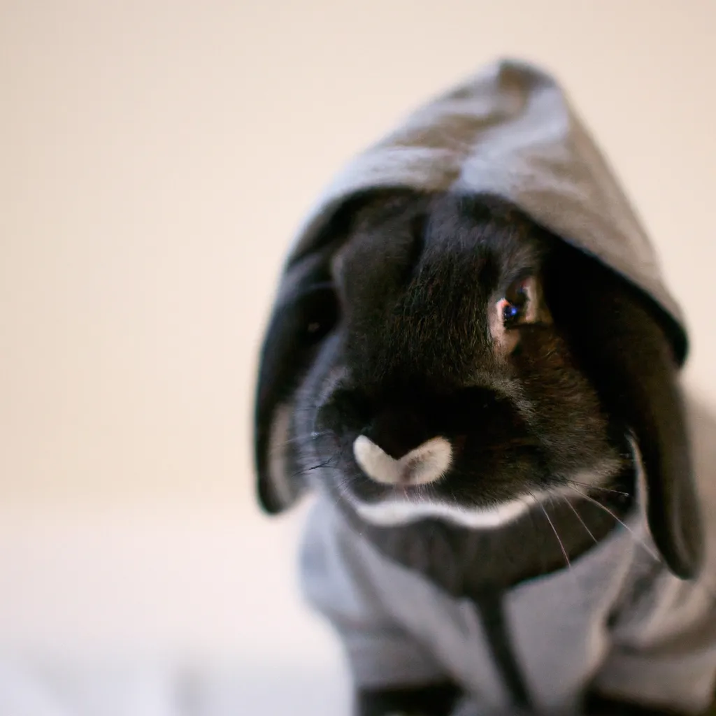 Prompt: bunny wearing a black hoodie