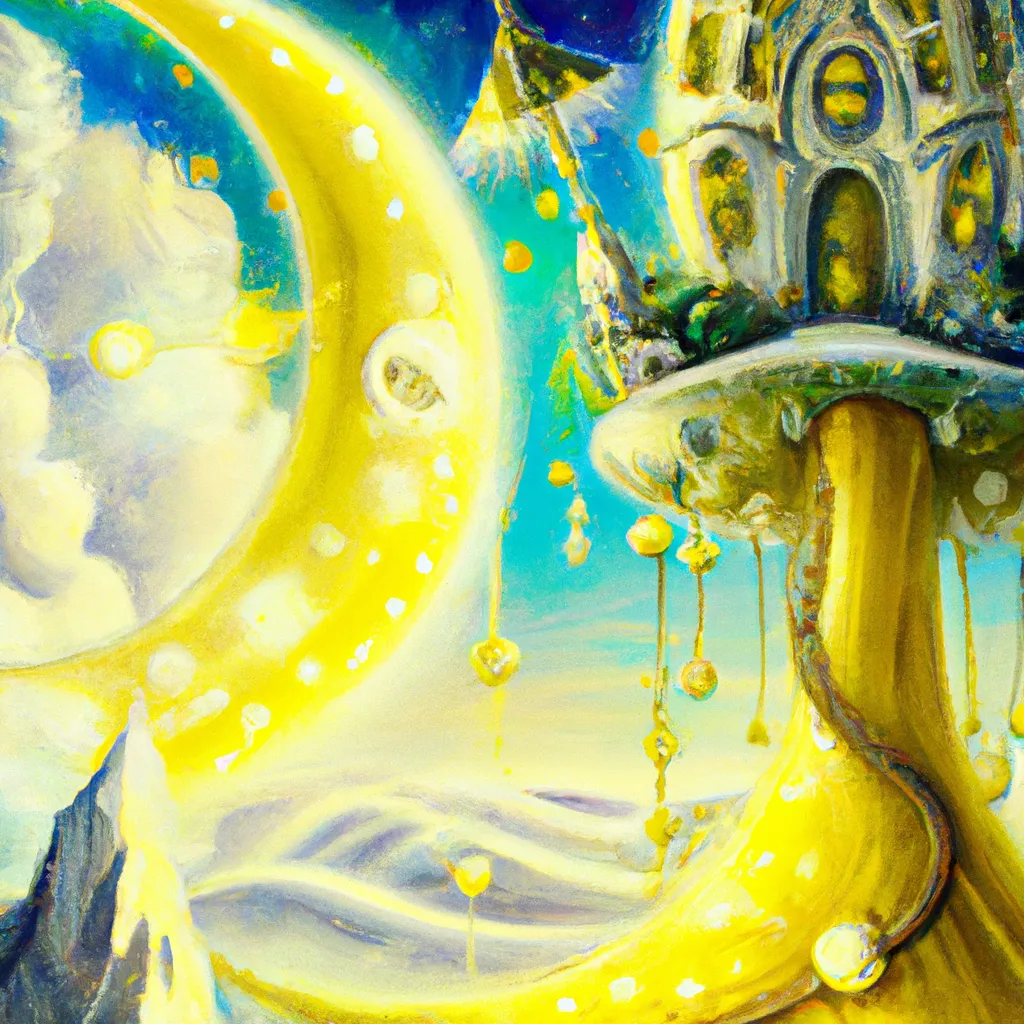 Prompt: An expressive surrealism oil painting of a art nouveau lemon house on the edge of a hill with a lemonade waterfall, in space with constellations and moon light. Steampunk style. 
 By Tim Burton, Anna Dittmann and Elsa Beskow.