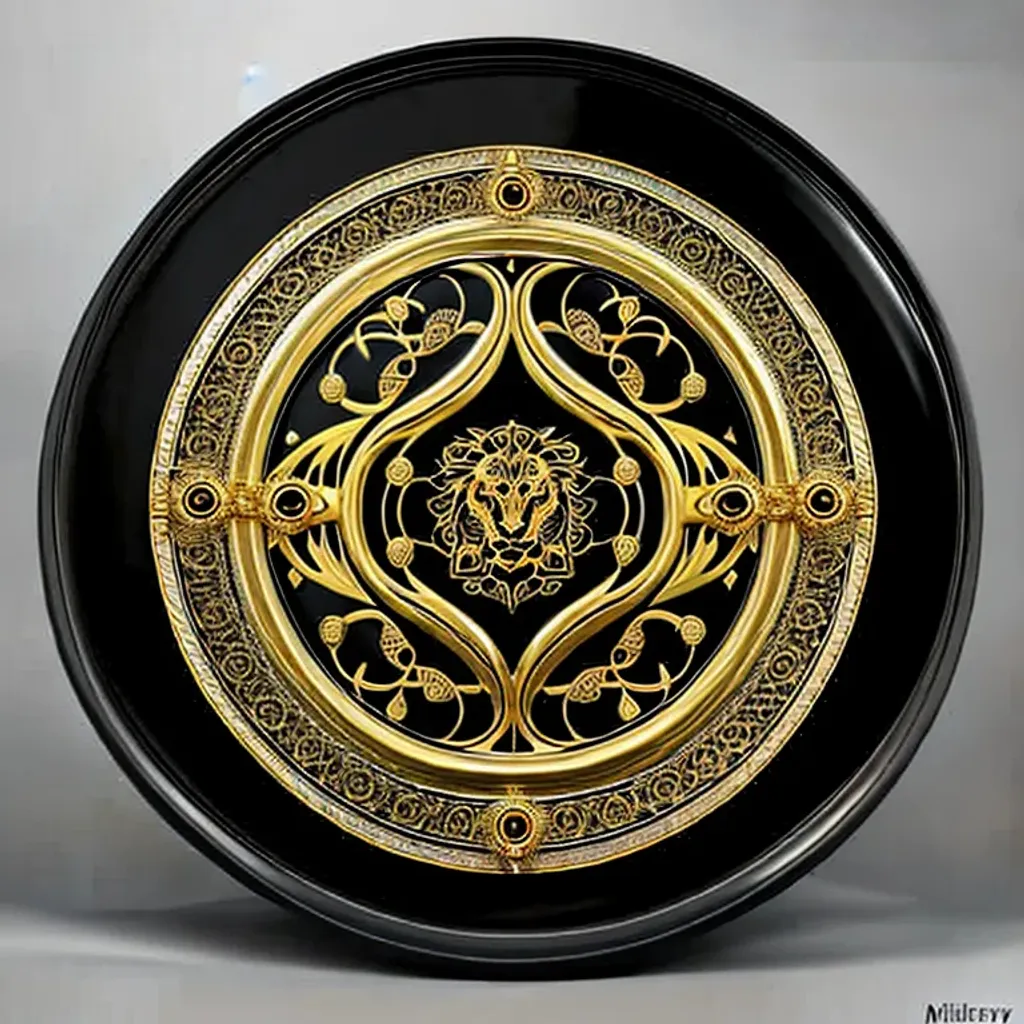 Prompt: black and gold leo zodiac, (((symmetrical))), 16k, HDR, RTX, insanely detailed and intricate, hypermaximalist, elegant, ornate, hyper realistic, super detailed, intricately ultra realistic, detailed face, medieval, cyberpunk, cyborg, to scale, hyper realistic, cinematic lighting, digital art, concept art, (((midjourney v4 style))), (((Artstation))), engraved, luxury art, silver, leather, carbon, metal, maximum texture, sharp focus, gigapixel, skin pores, hard focus, 3D, raytraced, rendered