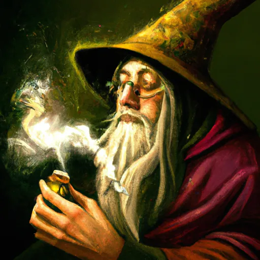 Prompt: a hyperrealistic painting of a wizard smoking weed cinematic 