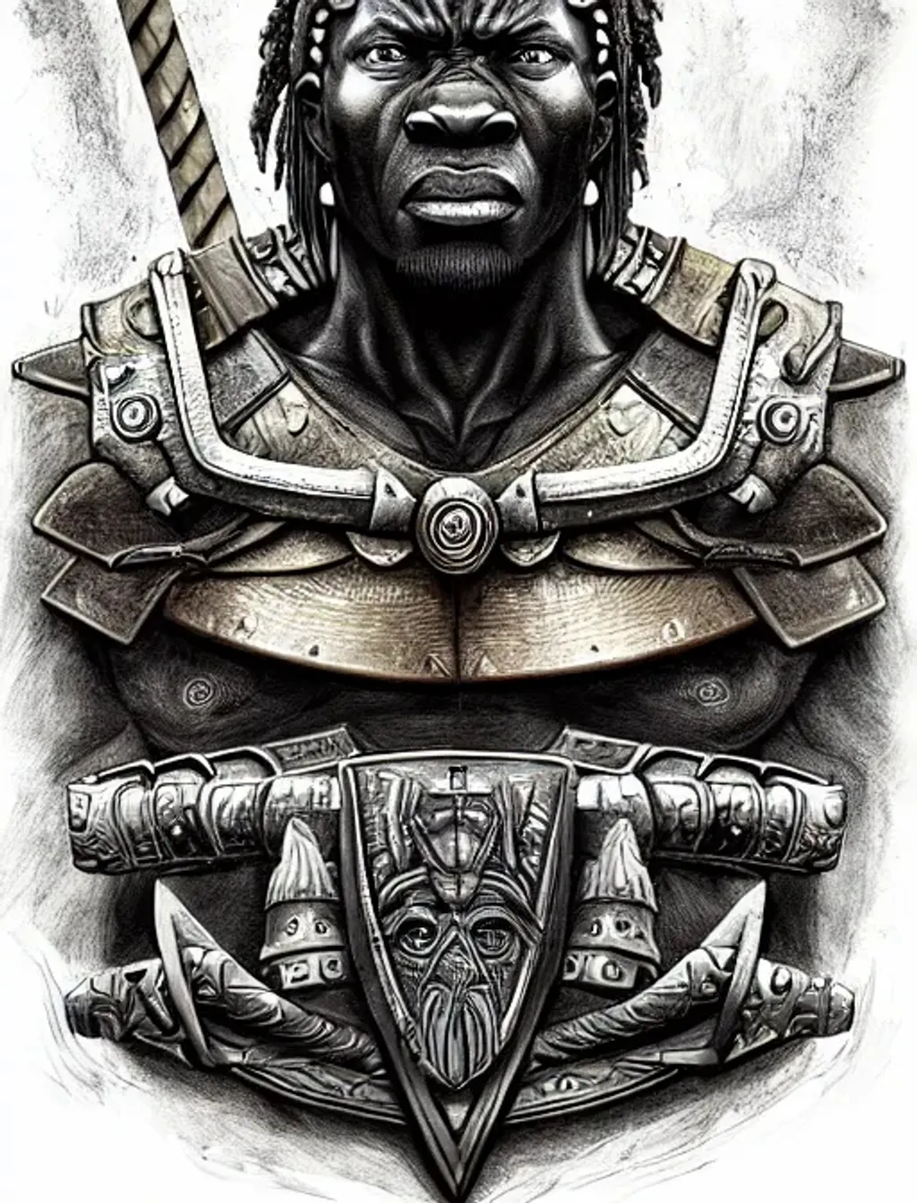 Portrait of Tyr, the norse god of war with a warrior