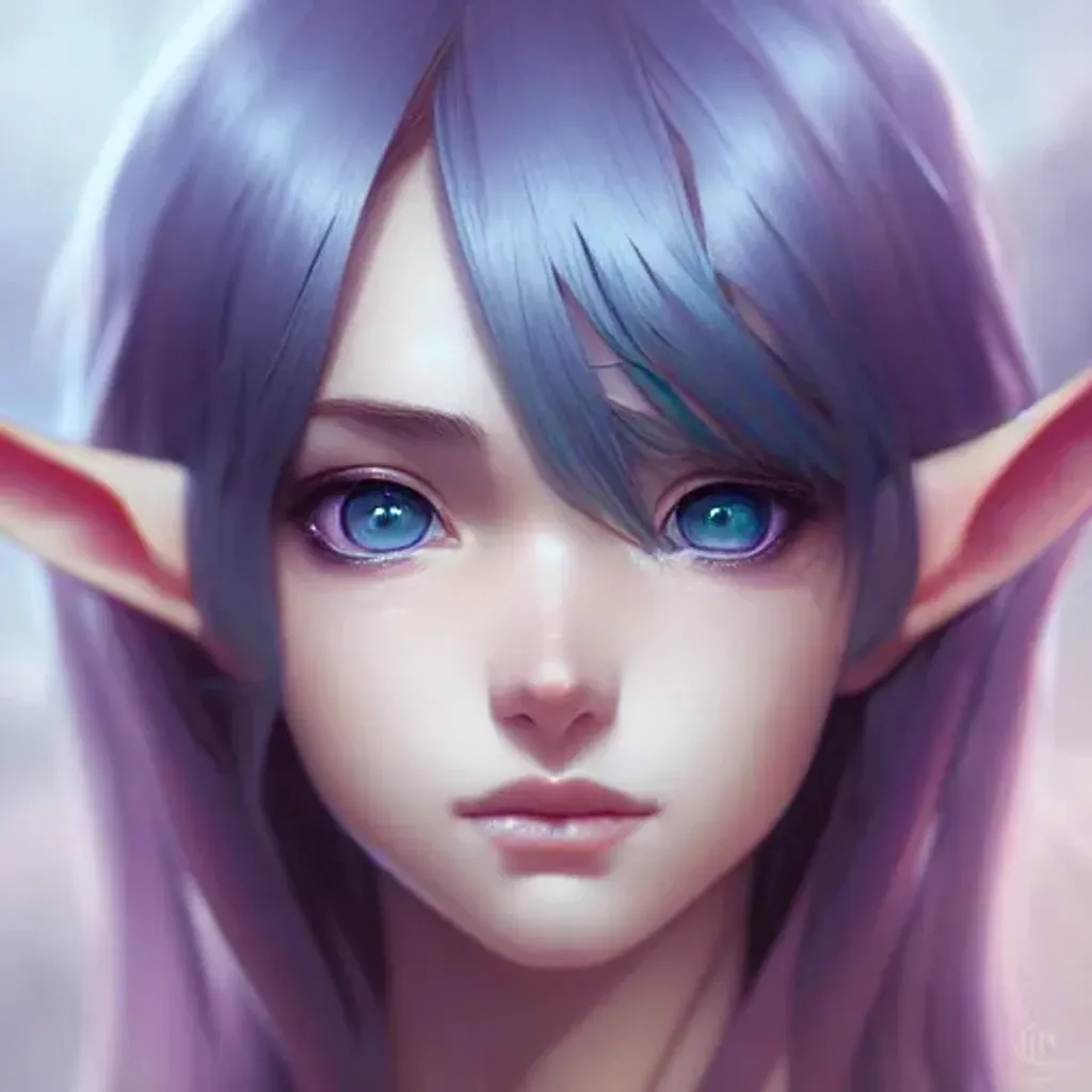 Prompt: Closeup face portrait of an elf, smooth soft skin, big dreamy eyes, beautiful intricate colored hair, symmetrical, anime wide eyes, soft lighting, detailed face, by makoto shinkai, stanley artgerm lau, wlop, rossdraws, concept art, digital painting, looking into camera