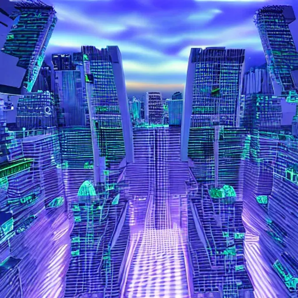 Prompt: city vaporwave realistic 3D low angle shot