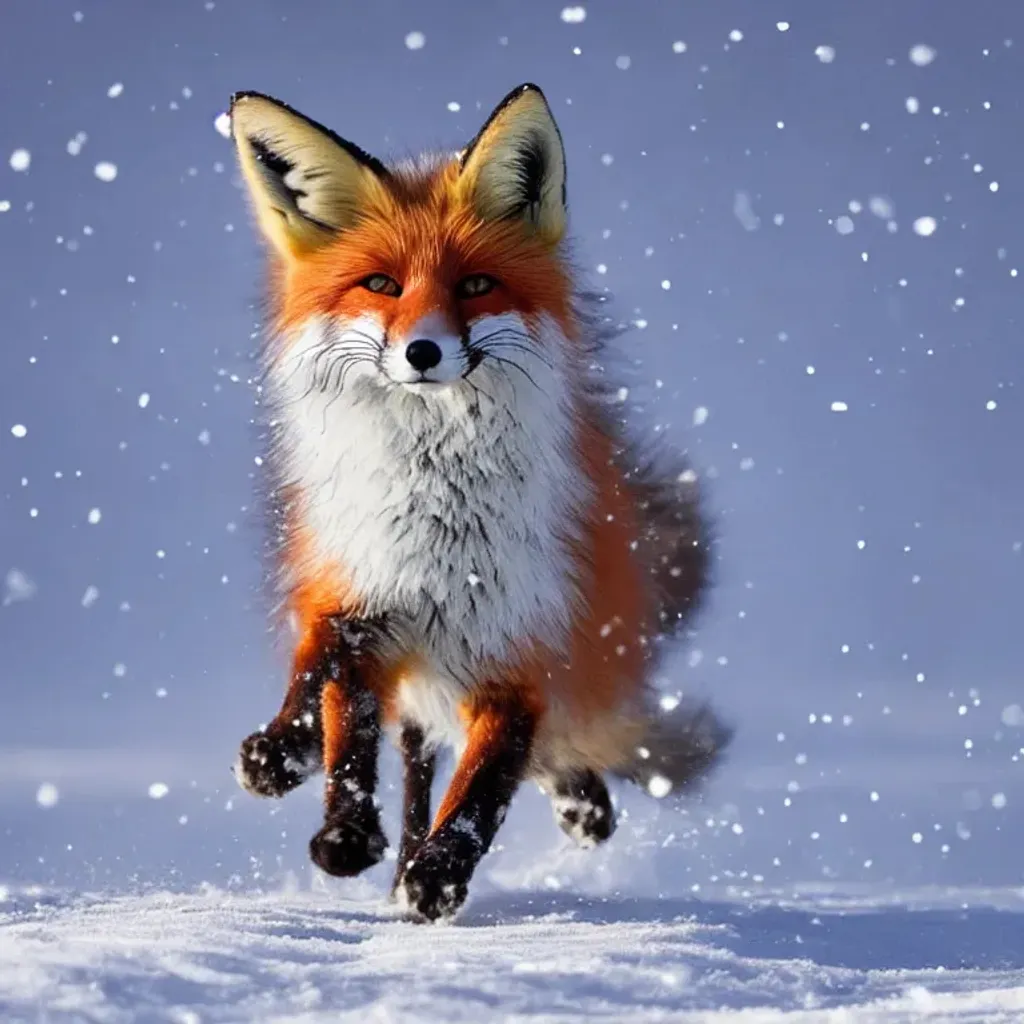 Prompt: super fluffy fox running in snow 8k super realistic cute