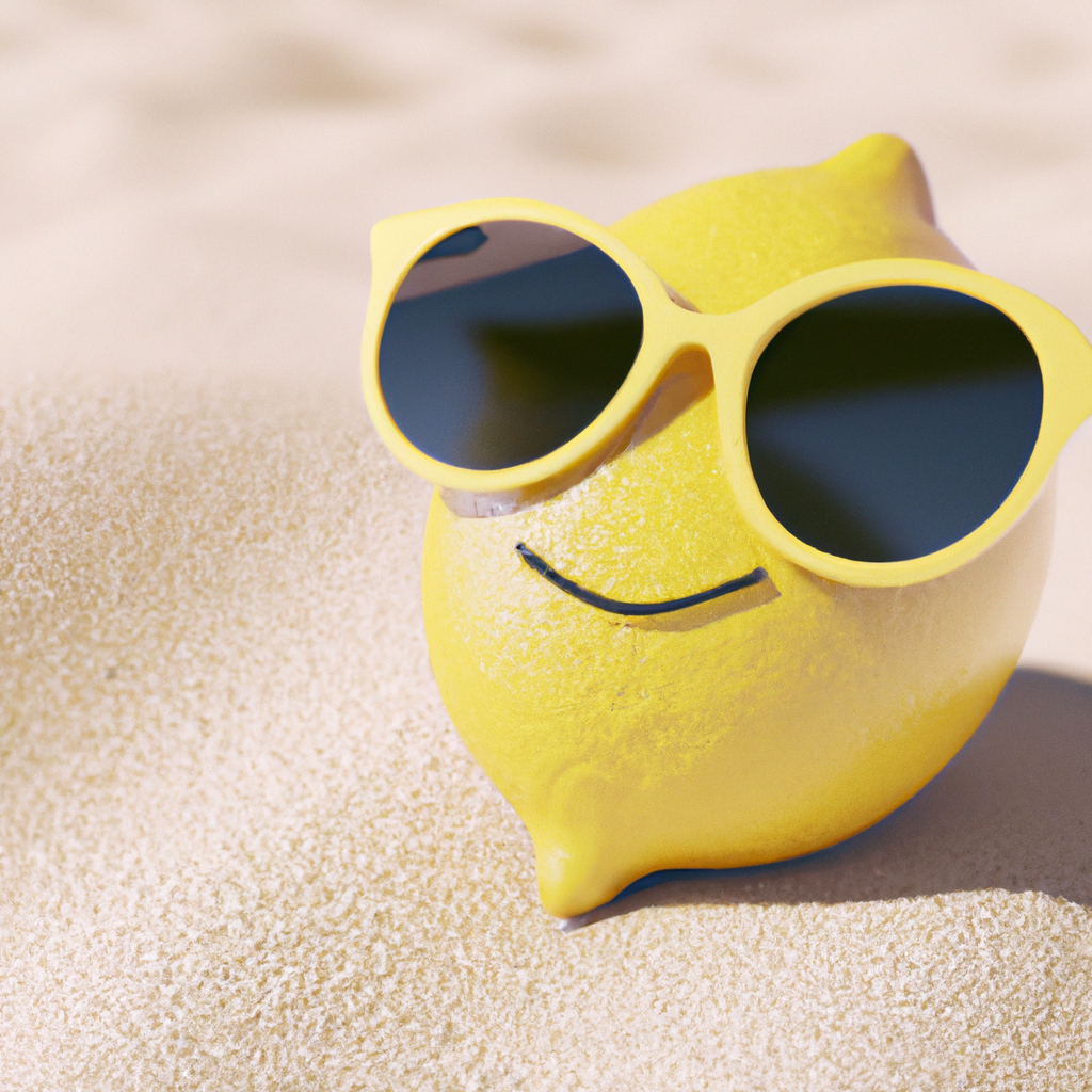 realistic 3d render of lemon with sunglasses laying... | OpenArt