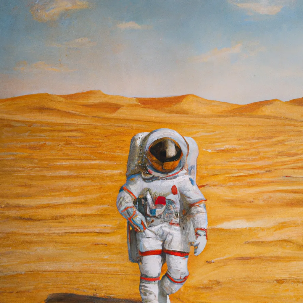 Prompt: A astronaut walking in desert, Oil painting, Realistic Art