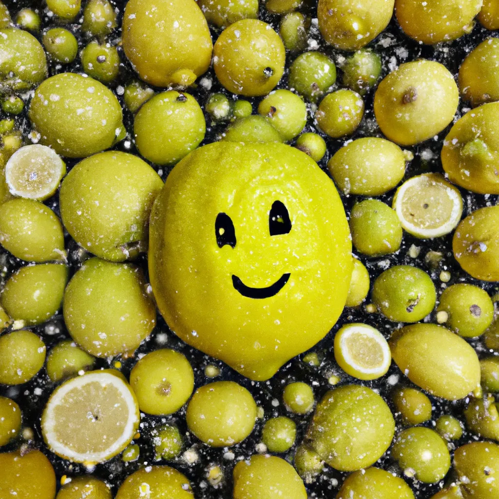 Prompt: Huge happy Lemon at the core of a swirling galaxy of Lemon stars

