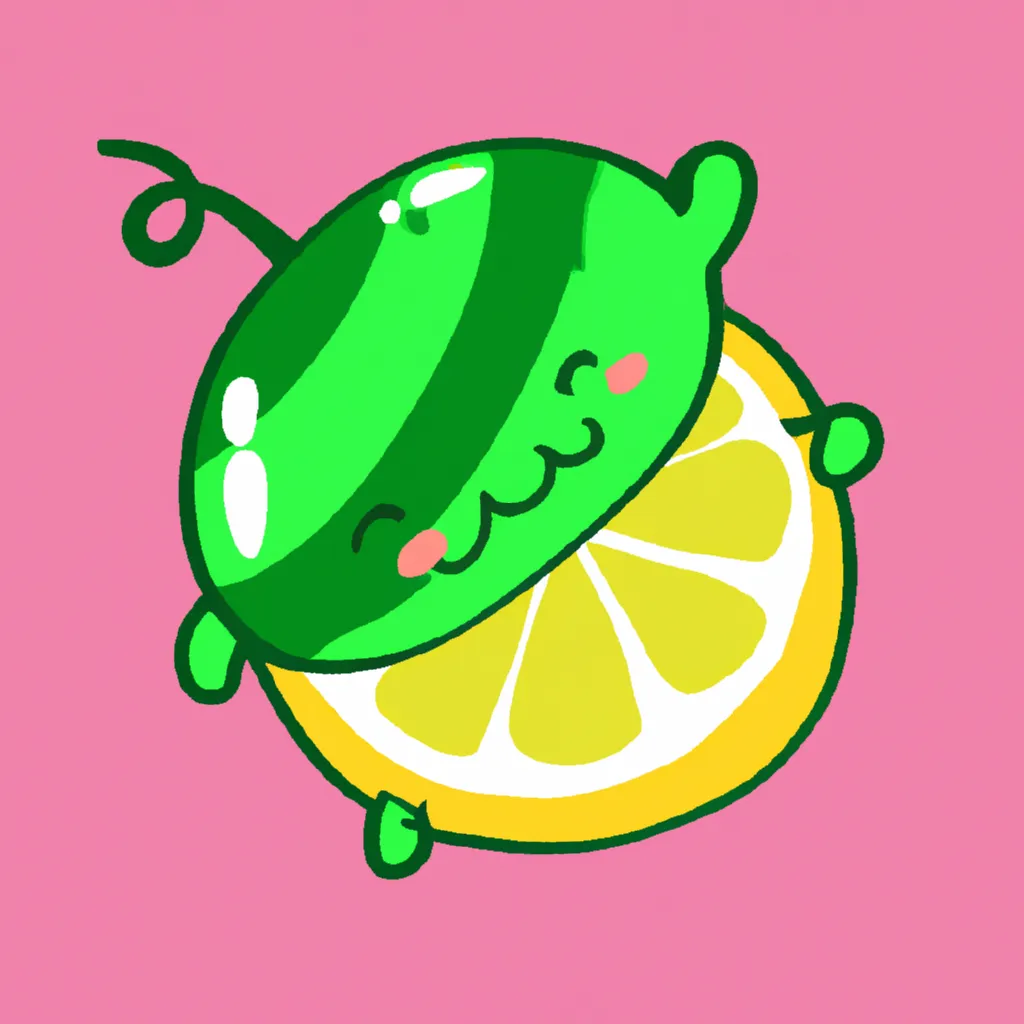 Prompt: Lemon pretending to be a watermelon, kawaii, cute