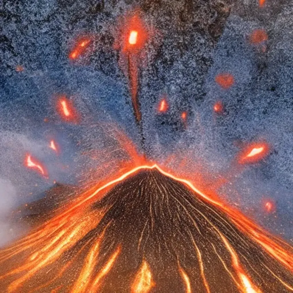 Prompt: volcano errupting with stars all around it
