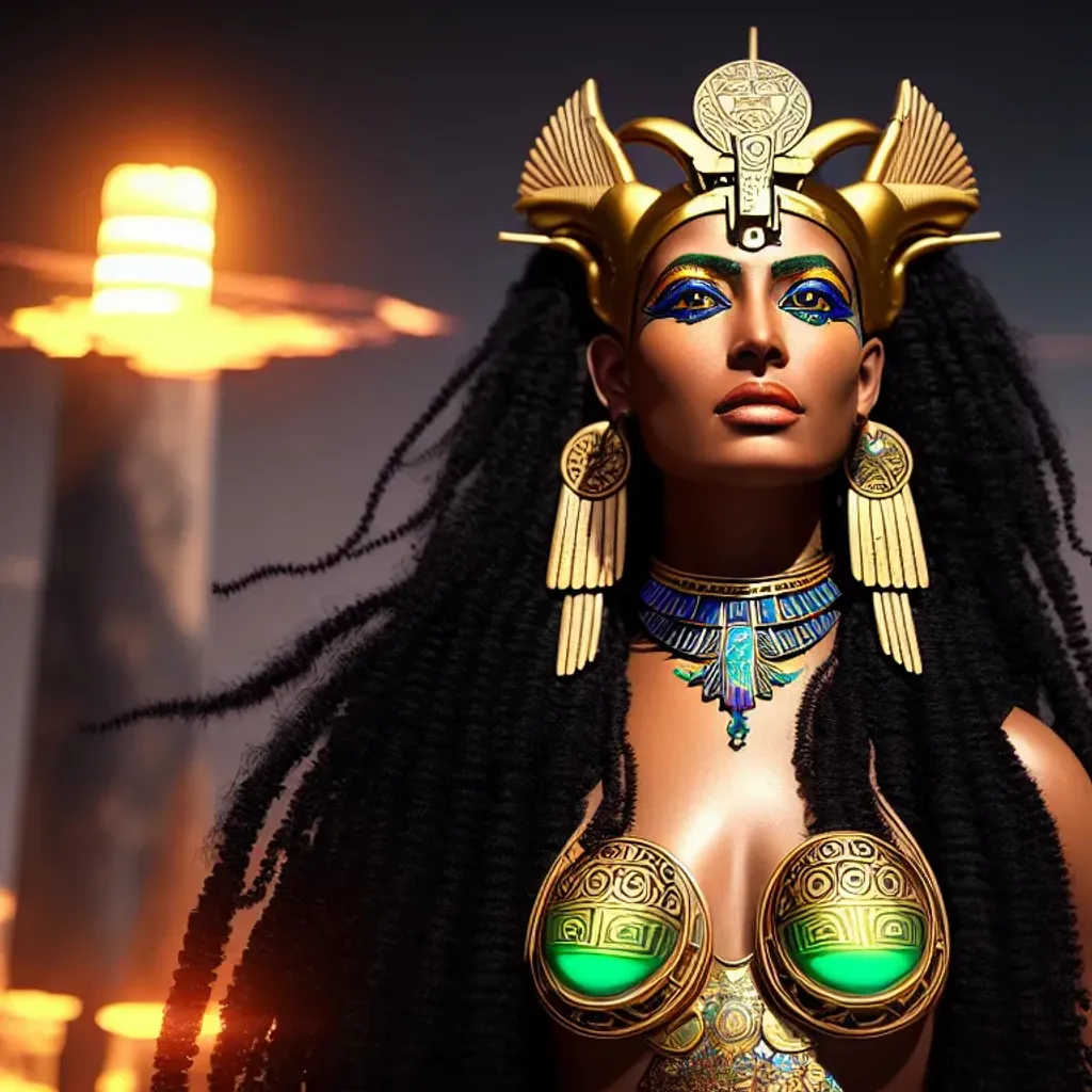 Prompt: goddess isis, solarpunk, maximalist highly detailed and intricate professional photography, a masterpiece, 8k resolution concept art, detailed matte painting, deep color, fantastical, intricate detail, splash screen, complementary colors, fantasy concept art, 8k resolution trending on Artstation Unreal Engine 5