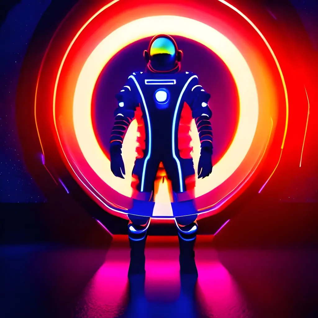 Prompt: a Futuristic Cyberpunk Space Suit, facing towards the camera with swagger,Cinematic Stanley Kubrick movie still with the iconic big circular ring lights in the background, 8K, digital art, unreal engine 5 render, octane render, photorealistic, photography, professional lighting and composition, award winning, intricate details, iconic movie shot by Stanley Kubrick with ring lights