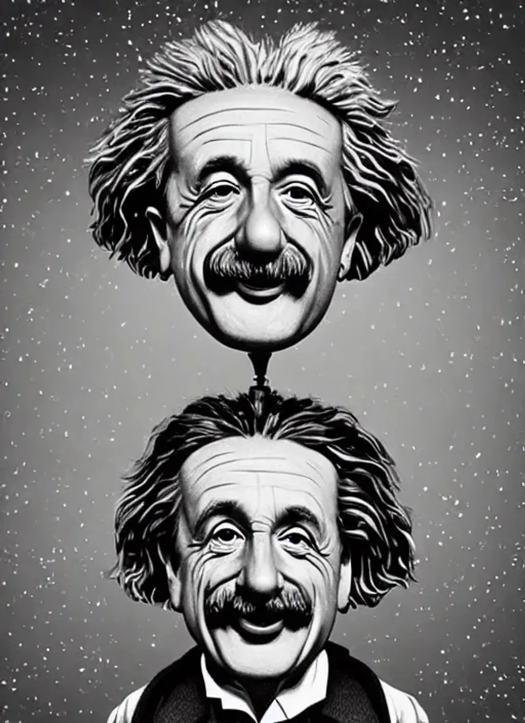 Prompt: ((((((((big big big big big head))))))), (((((((tiny tiny tiny tiny body)))))), portrait of Albert Einstein standing by a lamp in space, big head tiny body, big smile, perfect teeth, perfect sparkling eyes, highly detailed facial features, comic style, caricature style, intricate, vivid color, highly detailed body,  cinematic, digital art, sharp focus, trending on art station, 