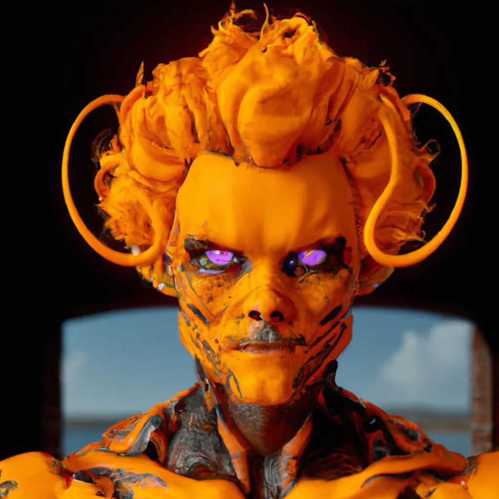 Prompt: Portrait of a Demon Man with orange curly hair from Overwatch and Borderlands 3, hyperrealistic, intricate, ornate, octane, cinematic, extremely detailed, studio quality, rtx, trending in artstation, smooth, unreal engine 5