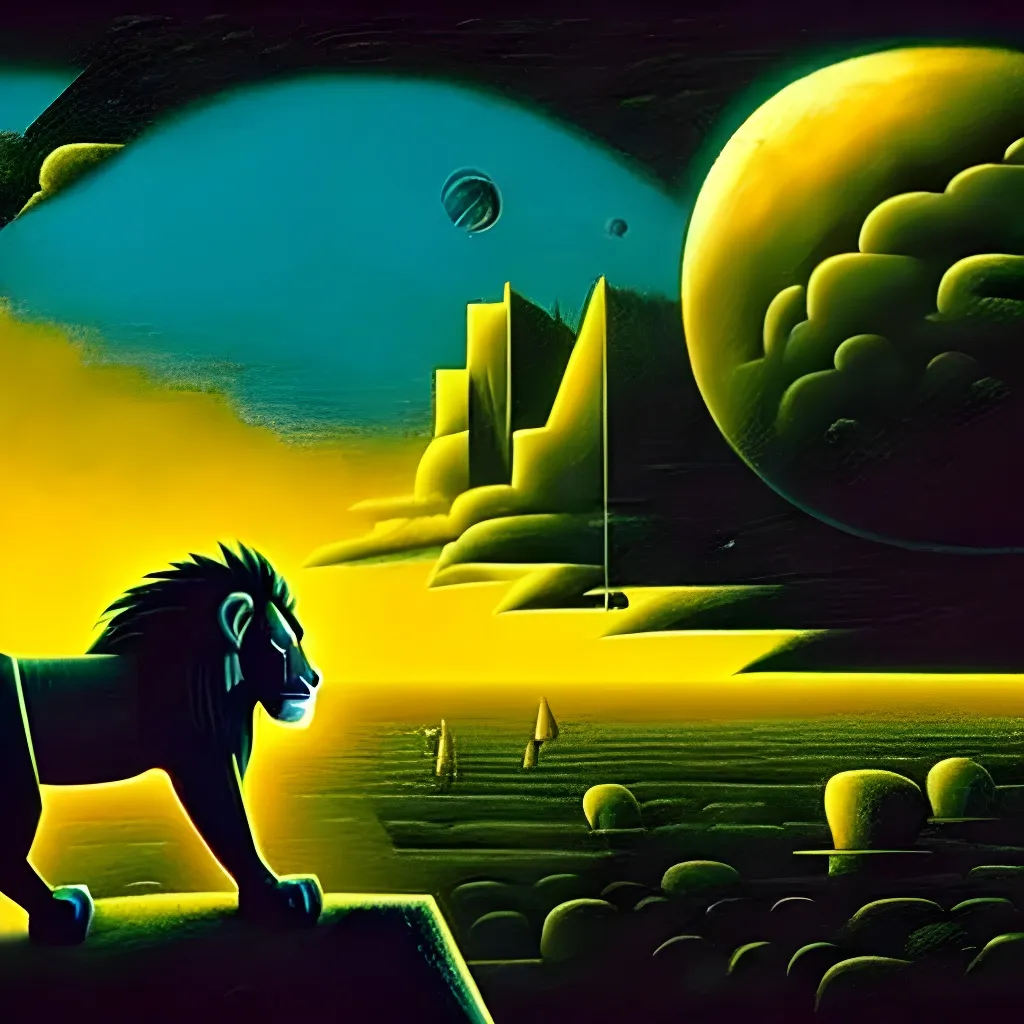 Prompt: The Lion King!

Impressive cubism Oil painting matte painting in the style of Dave McKean, Juan Gris, zdzisław beksiński, Tim Burton, Greg Rutkowski, Sho Murase, Dan Mumford. 

Inspired by outer space. 

Futuristic, epic, legendary,  cosmic, glowing, neon, cyberpunk, glitter, flashing, storms, milkyway, supernova, astronaut, space, galaxy, interstellar, universe, space, alien,  UFO, black hole, planets, holographic, astral, cinematic stunning intricate, mathematical, detailed, dramatic, atmospheric maximalist.