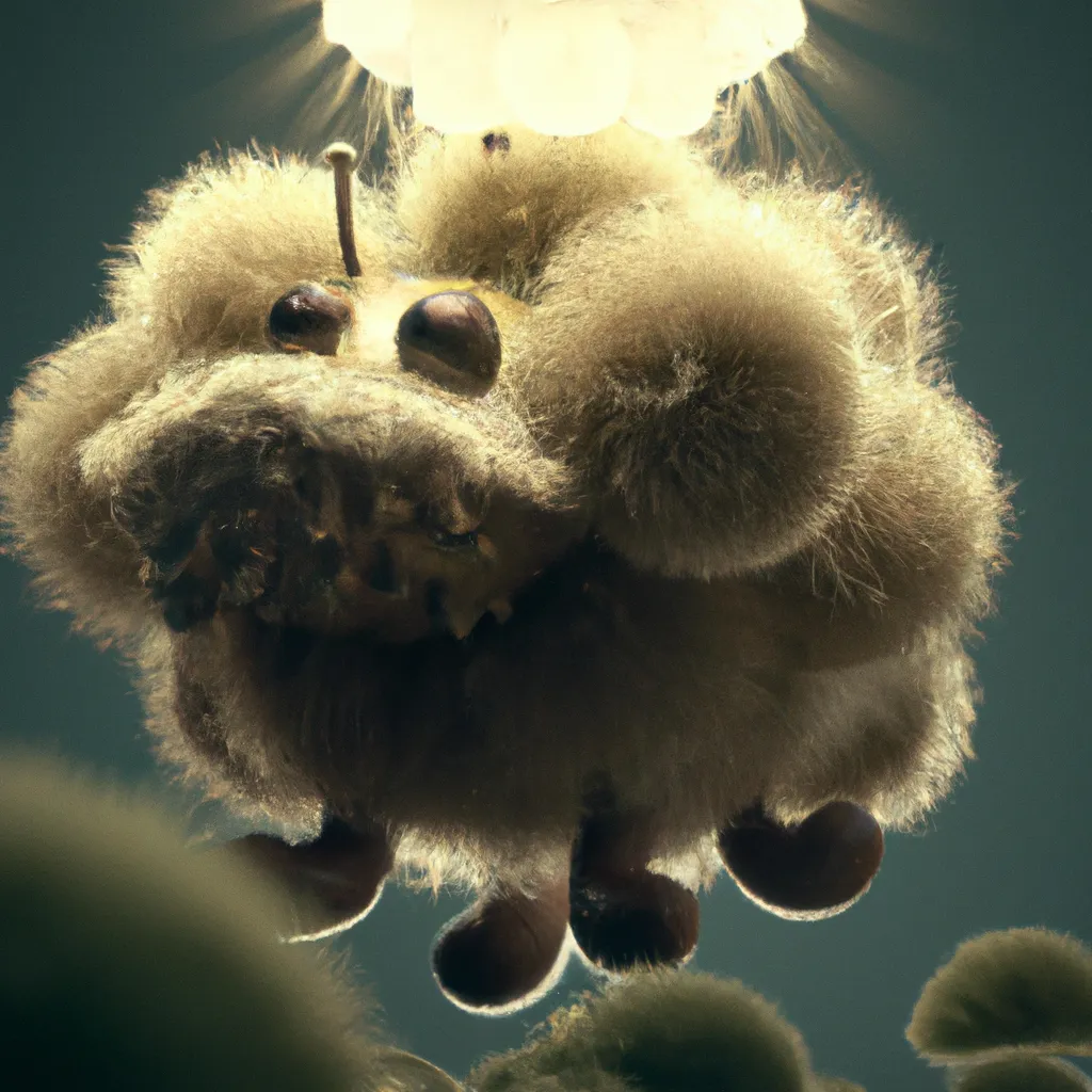 Prompt: Curvaceous Light bending cute furry monster  covered in halogenic Nuclear flowers in the style of Bruce Pennington, Dali, Munch, Escher, Klarwein, Yamamoto, Hattori, Leyendecker, Mullins, Magritte | mushroom | muted desaturated tones | dark background | ultra sharp focus | 3d octane render artstation trending 8k unreal engine | Avatar movie| Disney Pixar Dreamworks 