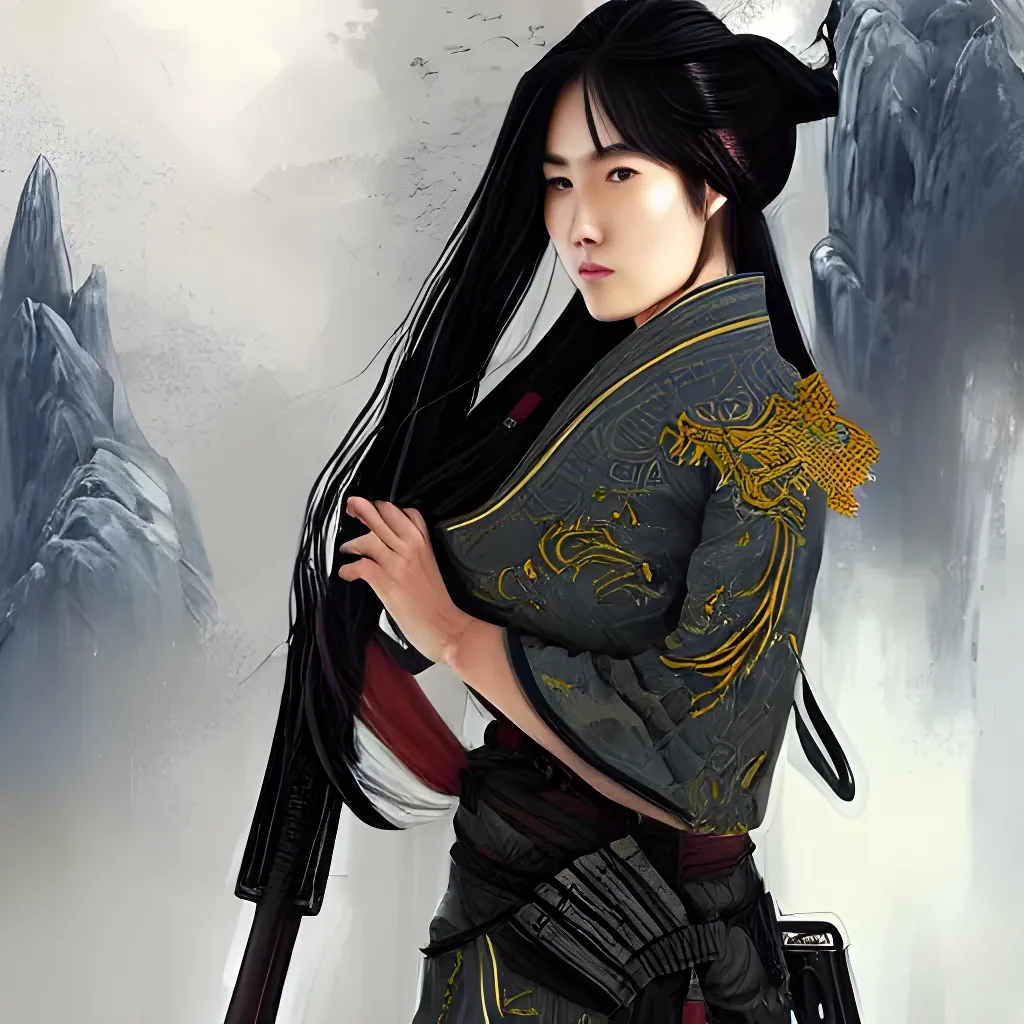 Prompt: An epic fantasy wuxia illustration portrait of a beautiful Chinese female modern sniper while wearing tactical military hanfu, xianxia, intricate linework, depth of field by Yoji Shinkawa, artstation, pixiv, artgerm, unreal engine, masterpiece, bright colours, high quality