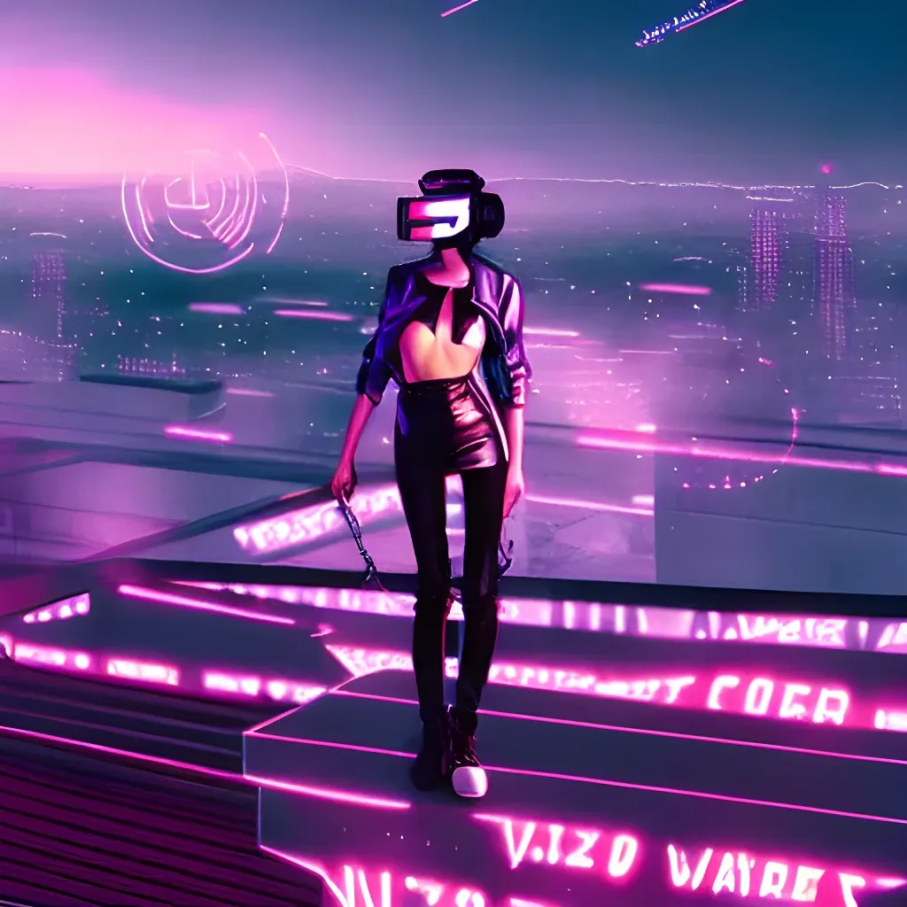 Prompt: cyber punk vibes with cool scenery with a cool girl on the roof