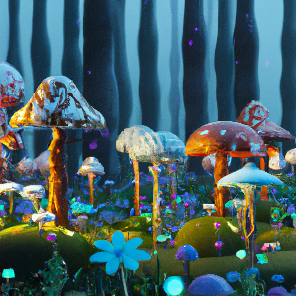 Prompt: Forest of giant glowing mushrooms. Glowing, bright, hyperdetailed matte painting, fantastical, intricate detail, splash screen, complementary colors, fantasy concept art, 16k resolution trending on Artstation Unreal Engine 5 hyperrealism beautiful elegant expansive entangled magnificent landscape fantasycore volumetric lighting, Professional photography, natural lighting, canon lens, 64 megapixels