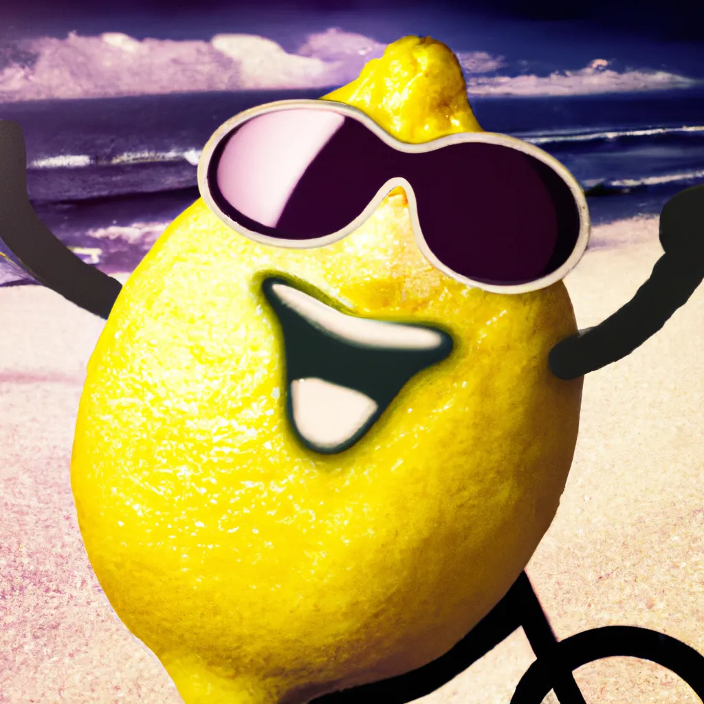 A photo of giant smiling lemon with arms legs and openart