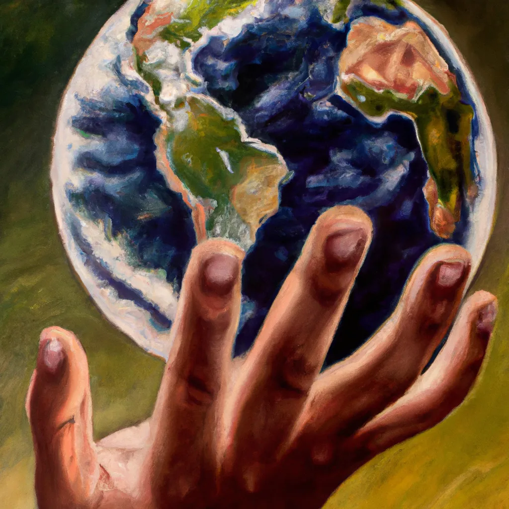 Prompt: a hand holding earth, raytracing, realistic, detailed, oil on canvas