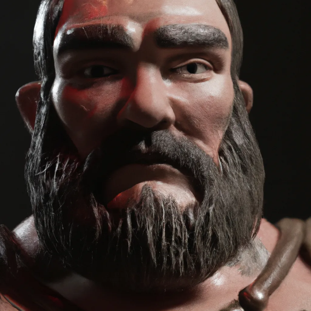 Prompt: hyperrealistic mixed media image of a dwarfish god of war, stunning 3 d render inspired art by greg rutkowski and xiang duan and thomas eakes, realistic, highly detailed attributes and atmosphere, dim volumetric cinematic lighting, 8 k octane detailed render, post - processing, masterpiece,