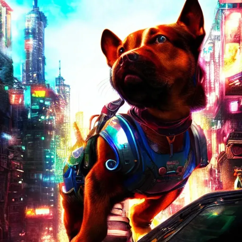 Prompt: perfectly drawn digital illustration superhero dog, by Jim Lee, front view, closeup, comic book art, highly detailed, cinematic, professional, vivid color, animated, background steampunk, background highly detailed ,by Liam Wong