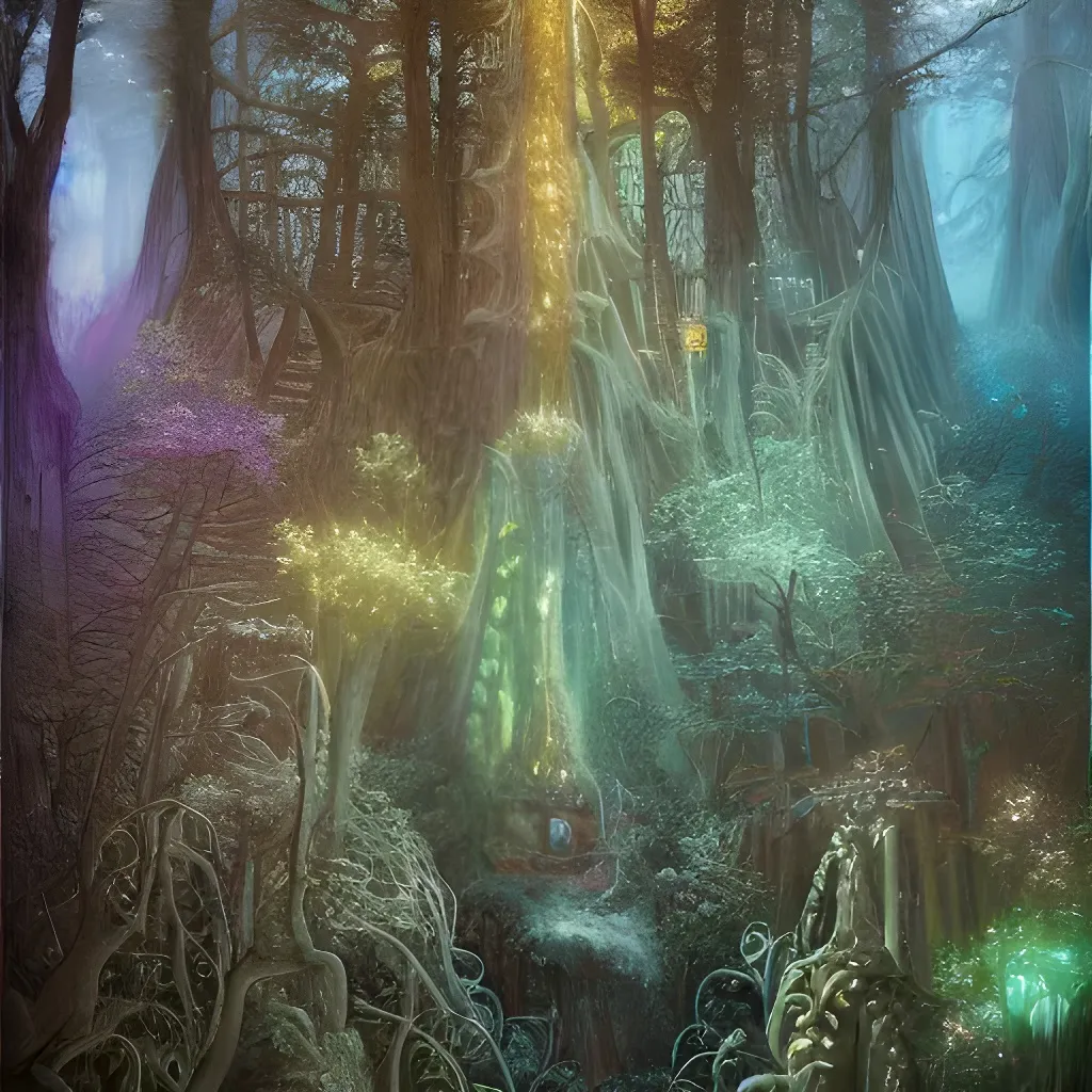 Prompt: extremely detailed tall elf rainbow forest goddess tower, ancient colors, detailed forest background, cozy atmosphere, lord of the rings, fractal piezoluminescence, sparkling magic, intricate details, ink on paper, scientific, Highly detailed labeled, poster, peter mohrbacher, anna liwanag, anna dittmann