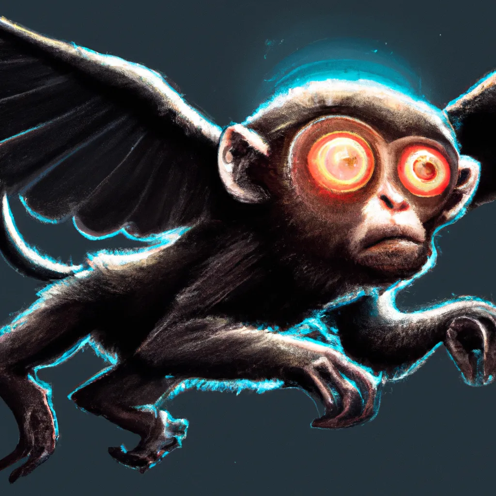 Prompt: a flying monkey with laser eyes, digital art 