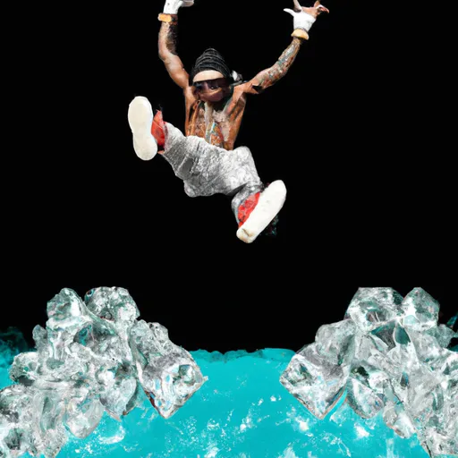 Prompt: Lil Wayne jumping into a pool of dimonds