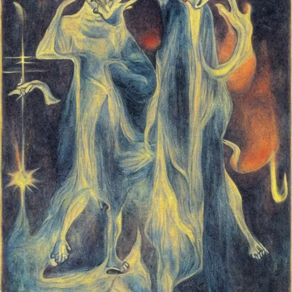 Prompt: Anthroposophical Painting of the Magician, Magus of Power by Rudolf Steiner