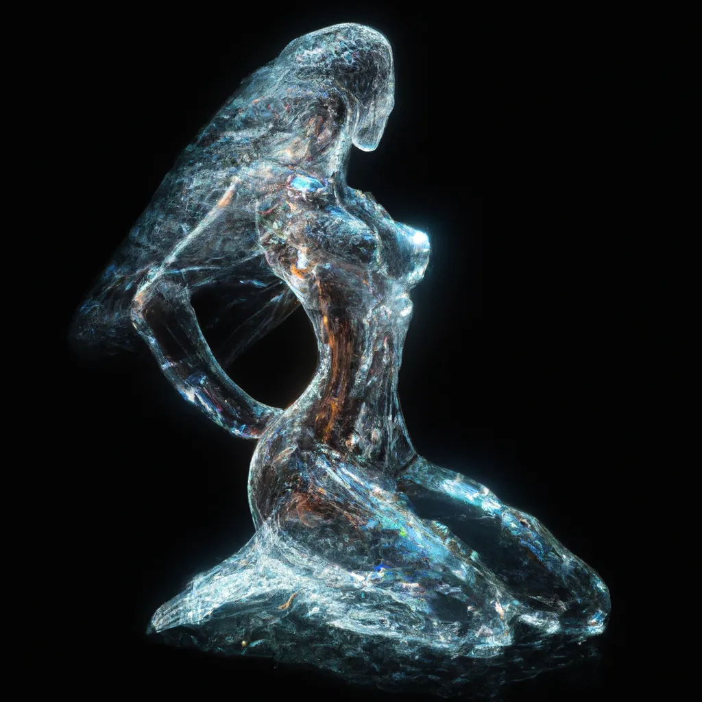 Prompt: a smooth transparent crystal sculpture of a beautiful mermaid posing appears to be wrapped around with smooth streaks of random lightning bolt in total darkness by Christian W. Staudinger, featured on cg society, holography, backlight, chiaroscuro, luminescence, iridescent, x-ray hologram | 3d render | octane lighting | dream fantasy | centered | octane render artstation trending 8k ultra-detailed  | sharp focus golden ratio | Disney Pixar Dreamworks 