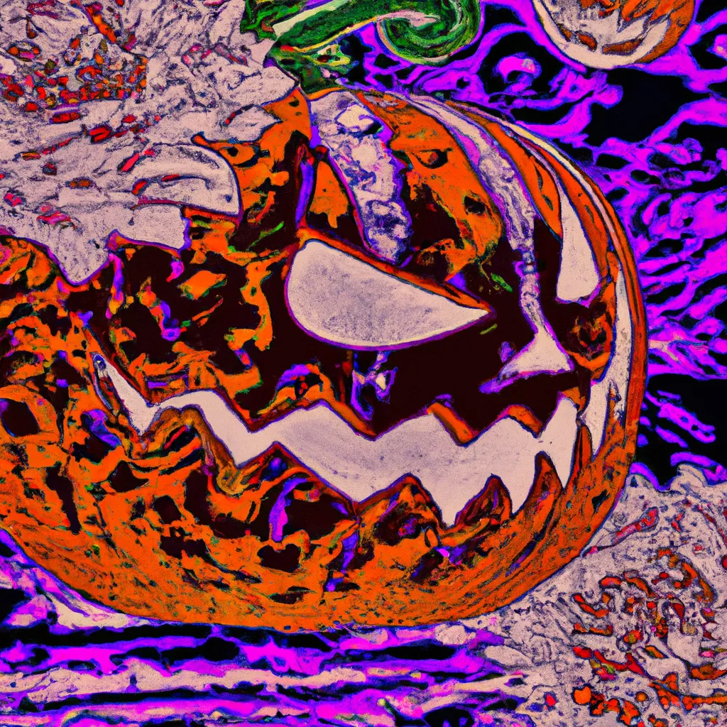 Prompt: Ukiyo-e Comic book styled psychedelic Japanese Jack-o'-lantern ,4K,waves,Halloween,cherry blossoms,highest quality,intricately detailed