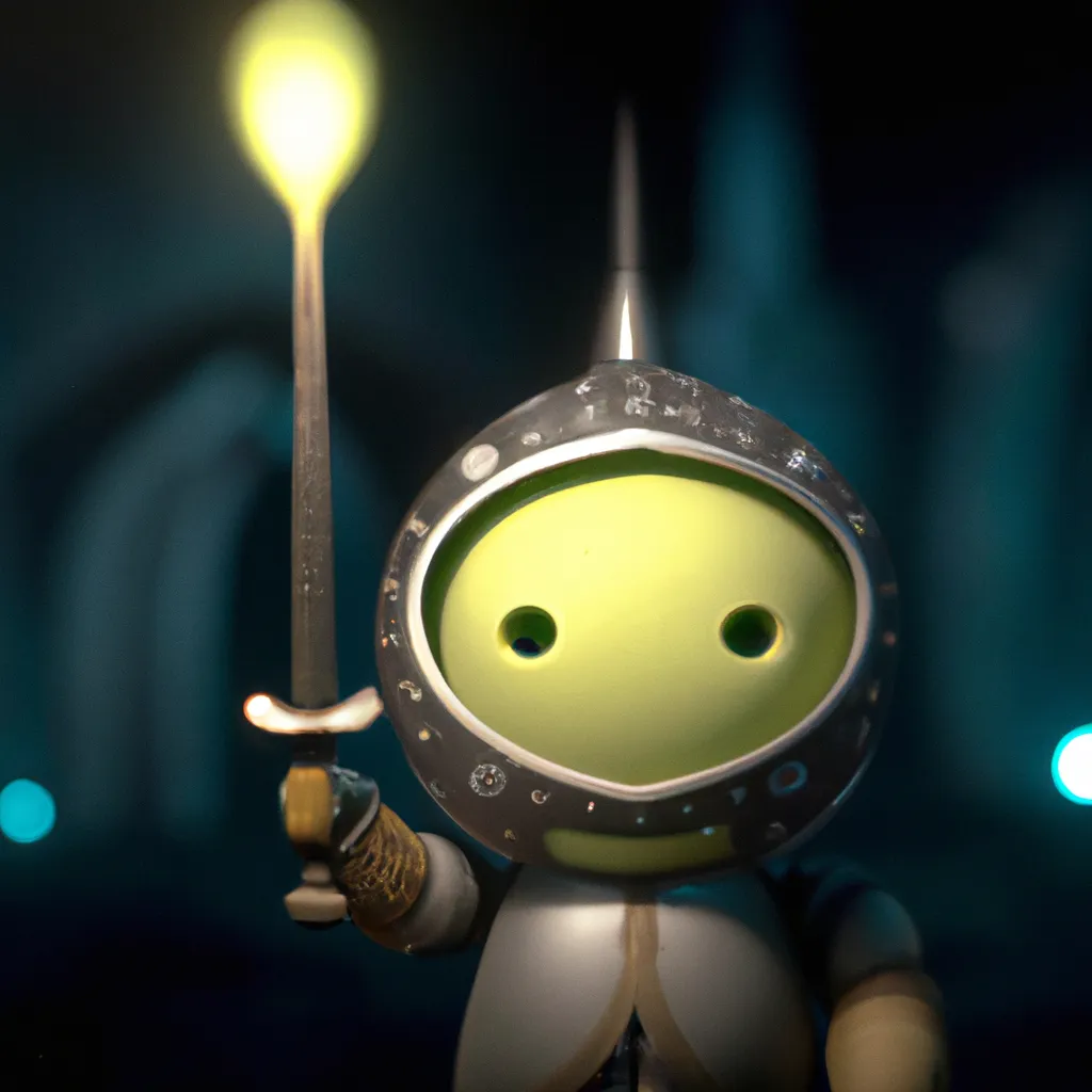 Prompt: photo of a cute cuddly happy lemon knight character holding a lightsaber, bokeh balls lighting, shallow depth of field, fantasy art, atmospheric, cinematic, highly detailed, smooth, sharp focus, award-winning, masterpiece, in the style of Tom Bagshaw, Cedric Peyravernay, Peter Mohrbacher, 4k HD