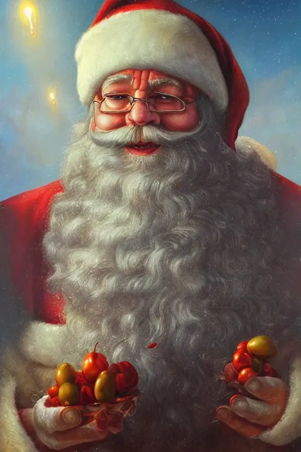 Prompt: detailed portrait of Santa Claus olive! with pimento! by tomasz alen kopera and peter mohrbacher and johanna martine! and margaret keane! elegant alluring luminescent