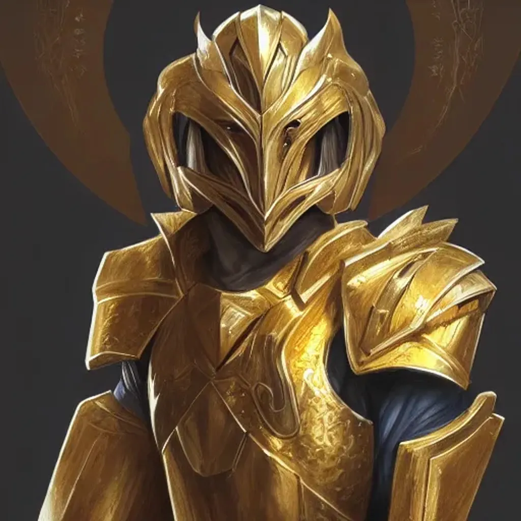 Prompt: paladin gold armor, risen, victorious, highly intricate, cgart, 8k art style by artstation, artgerm, david luong.