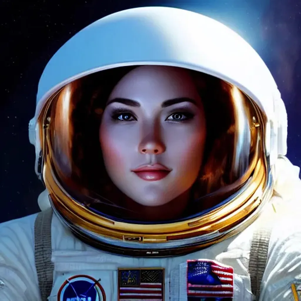 Prompt: portrait of a very beautiful female astronaut on moon, dramatic lighting, intricate, highly detailed, digital painting, artstation, hyperrealistic, smooth, long shot, art by artgerm, Walt Disney and Phill Kock,  8K